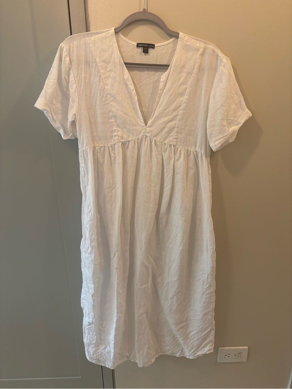 James Perse Linen V-Neck White Babydoll Dress